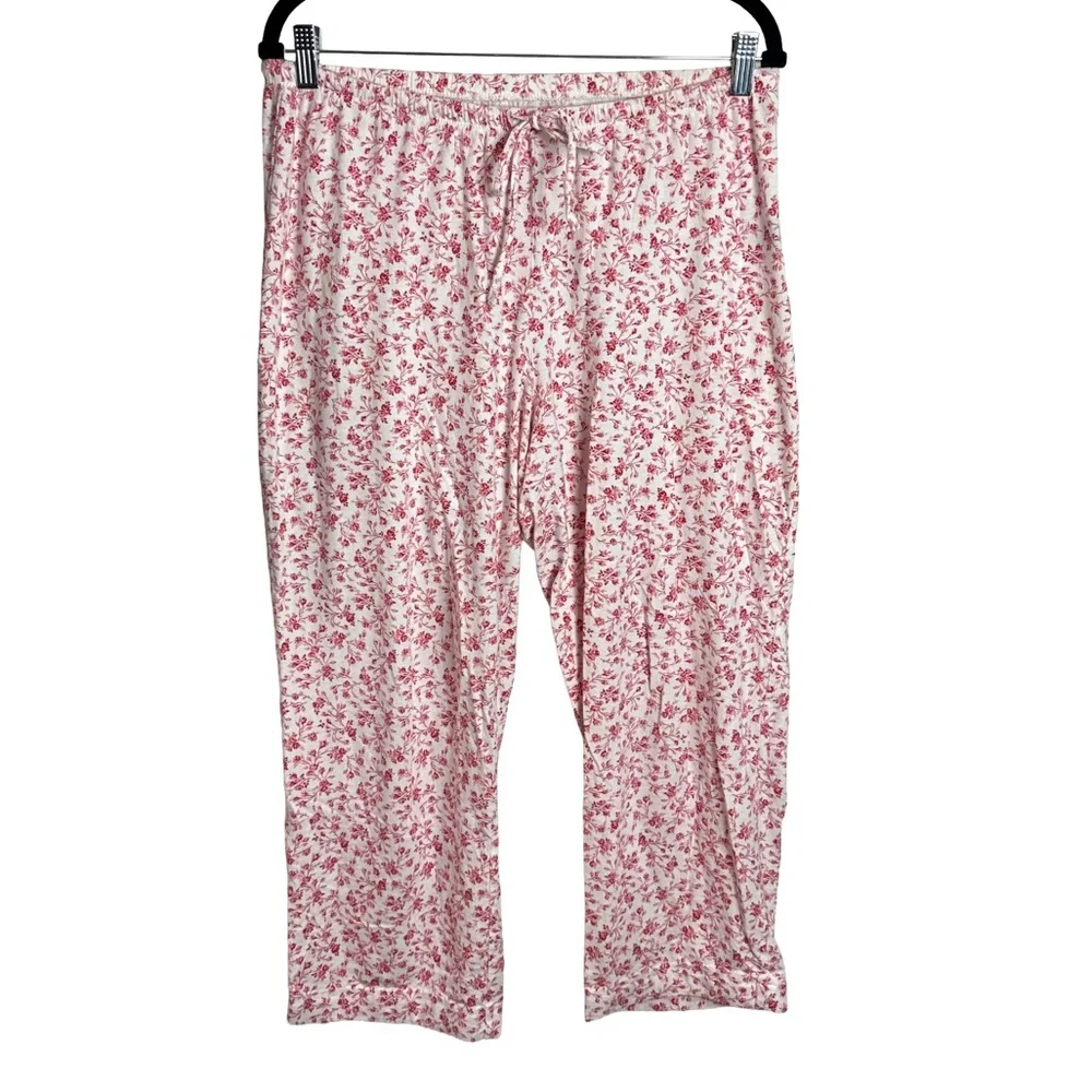 Lauren Ralph Lauren Floral Pajama Set Women’s Large Red White Cotton Sleepwear